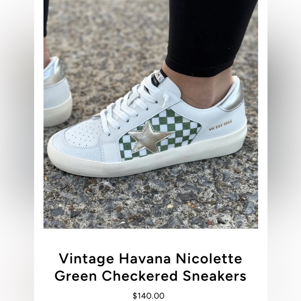 Vintage Havana NWT Sz 8 Nicolette White and Green Checkered Leather & Calf Fur
